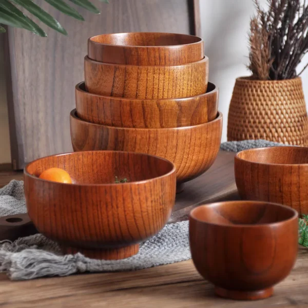 Japanese Jujube Wood Bowls Small Soup Salad Solid Wooden Bowls Baby Adults