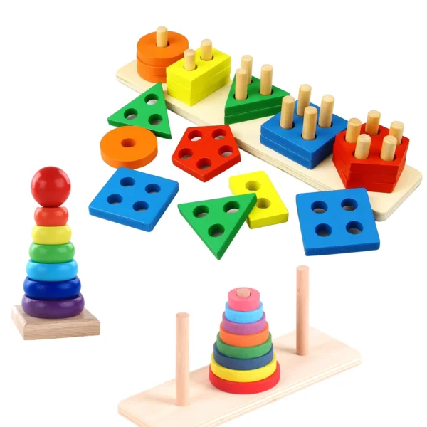 Baby Wooden Rainbow Stacking Rings Montessori Educational Shape Puzzle Toy