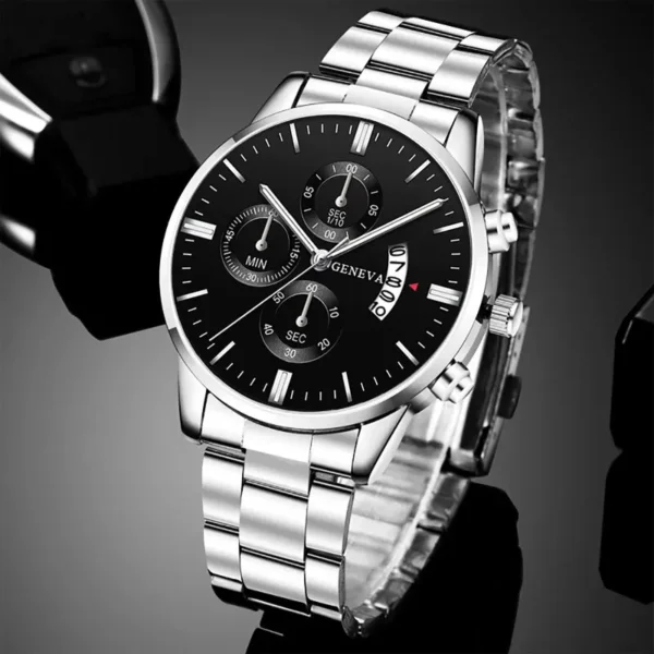 Fashion Men’s Luxury Silver Stainless Steel Quartz Business Wrist Watch
