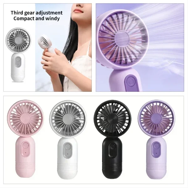 Portable Rechargeable Mini Fan Handheld Cooler with 3 Speeds for Travel