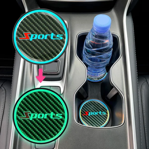 2x Car Armrest Storage Pads Luminous Cup Mat Decorative Coaster Holder Auto