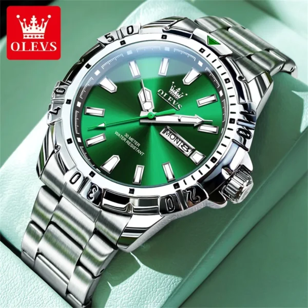 OLEVS Diving Quartz Watch Men Stainless Steel Waterproof Luminous Auto Date