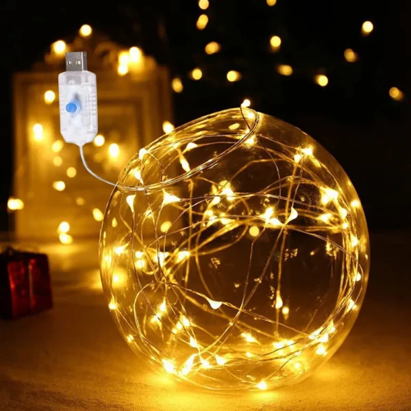 USB LED Fairy String Lights Silver Wire Waterproof Garland Xmas Wedding Decor
