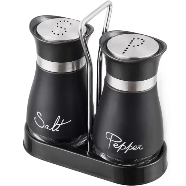 2pcs Glass Spice Bottles Adjustable Refillable Salt Pepper Shakers with Shelf