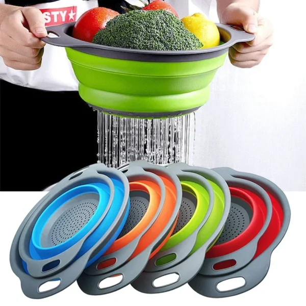 Silicone Folding Drain Basket Foldable Fruit Vegetable Strainer Collapsible