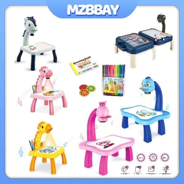 Kids LED Projector Drawing Table Educational Art Painting Desk Learning Toy