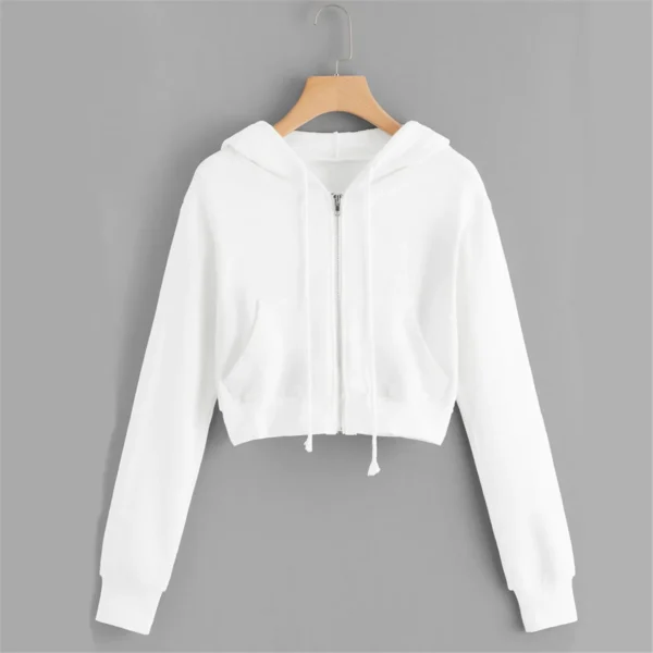 Women’s Casual Hoodie Solid Color Zip Pocket Drawstring Sweatshirt Jacket