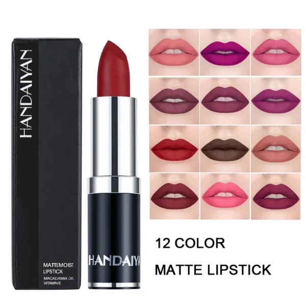 HANDAIYAN 12-Color Matte Velvet Lipstick Long-Lasting Waterproof Non-Stick