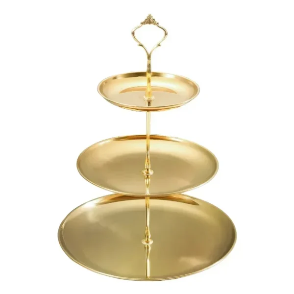 1Pc Three-Layer Stainless Steel Cake Tray Snack Plate Wedding Birthday Stand