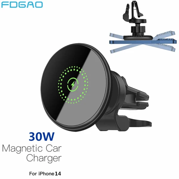 30W Magnetic Wireless Car Charger Mount for iPhone 12 13 14 15 16 Pro Max