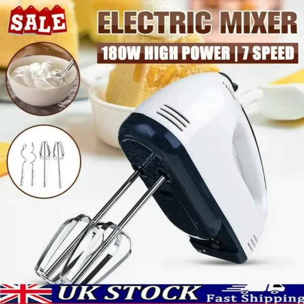 Electric Hand Held Mixer 7-Speed Egg Beater Cream Cake Blender UK Plug