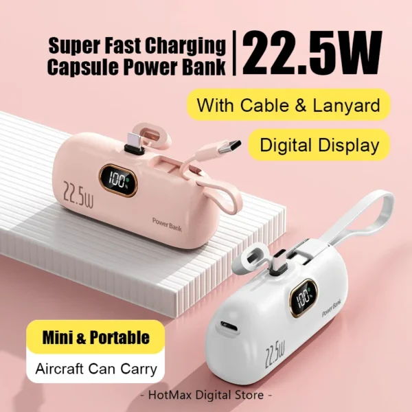 30000mAh Capsule Power Bank Fast Charging Portable Battery for iPhone Android