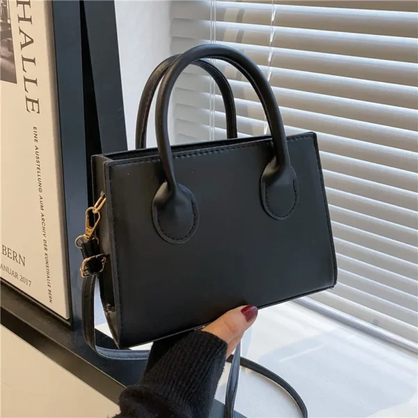 Elegant Black Handbag Dual Handles Chic Crossbody Retro Tote Small Bag Women
