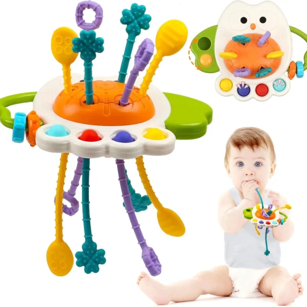 Montessori Teething Toy for Babies 6–12M – Sensory Pull String Rattle