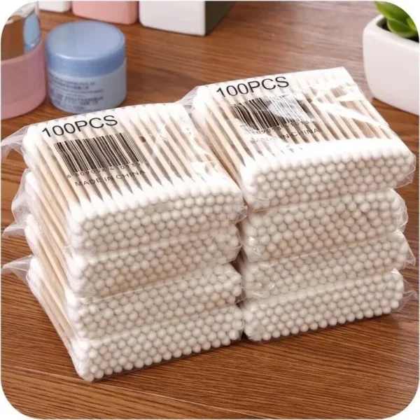 500pcs Double Head Wooden Cotton Swabs Ear Nose Cleaning Makeup Applicator Sticks