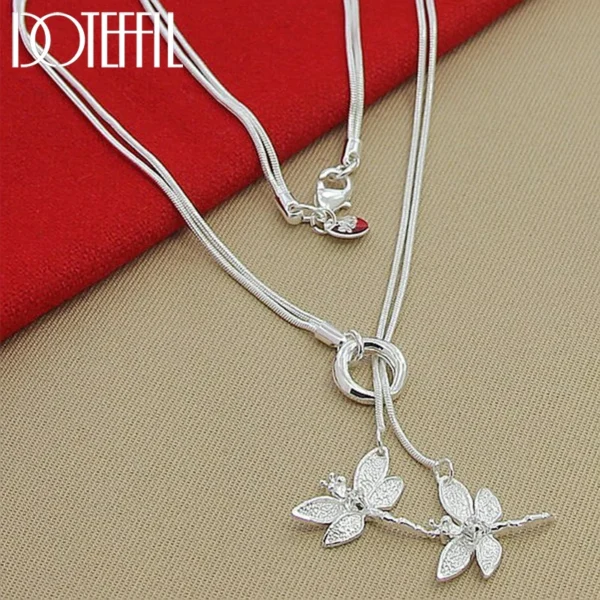 Sterling Silver Two Dragonfly Necklace For Women Engagement Jewelry