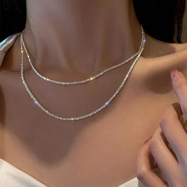 Silver Color Sparkling Necklace Women Trendy Korean Wedding Jewelry Accessories