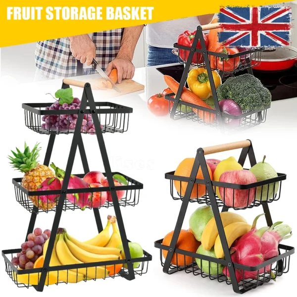 2/3 Tier Fruit Storage Basket Countertop – Multi-Purpose Kitchen Organizer