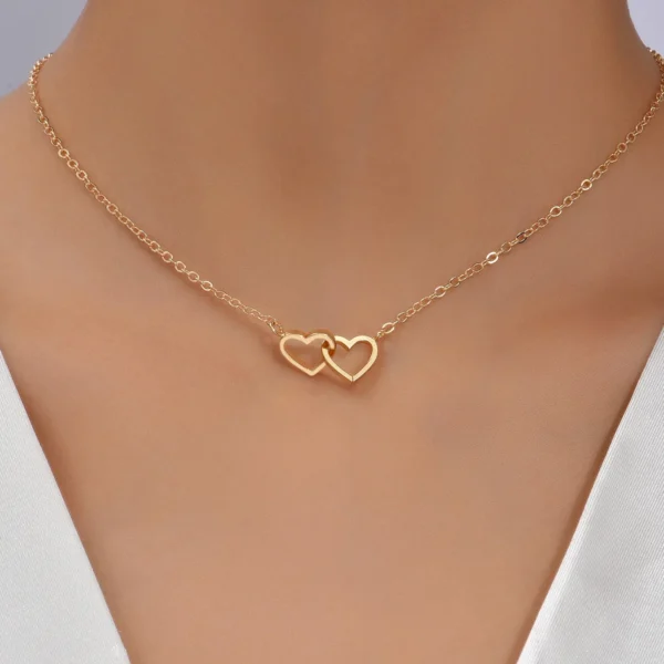 Tiny Cute Double Hollow Heart Chain Necklace Women Fashion Love Necklace Jewelry