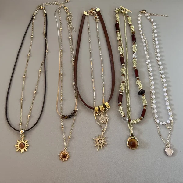 Sun Star Zircon Necklace for Women Vintage Leather Necklace Fashion Jewelry