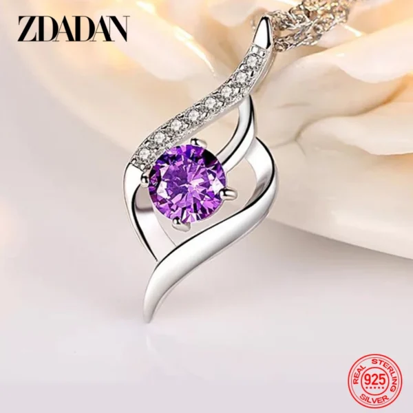 Sterling Silver Heart Amethyst Necklace For Women Fashion Jewelry