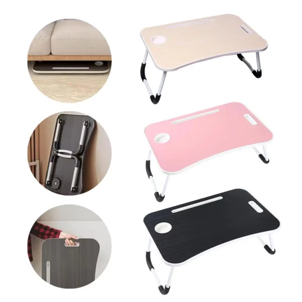 Folding Laptop Desk Bed Sofa Tray Table Portable Lap Desk w/ Tablet Slot & Cup Holder