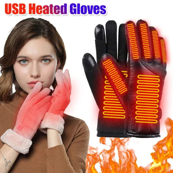 Electric Heated Gloves USB Plug In Winter Touch Screen Gloves for Men Women Ski Snow